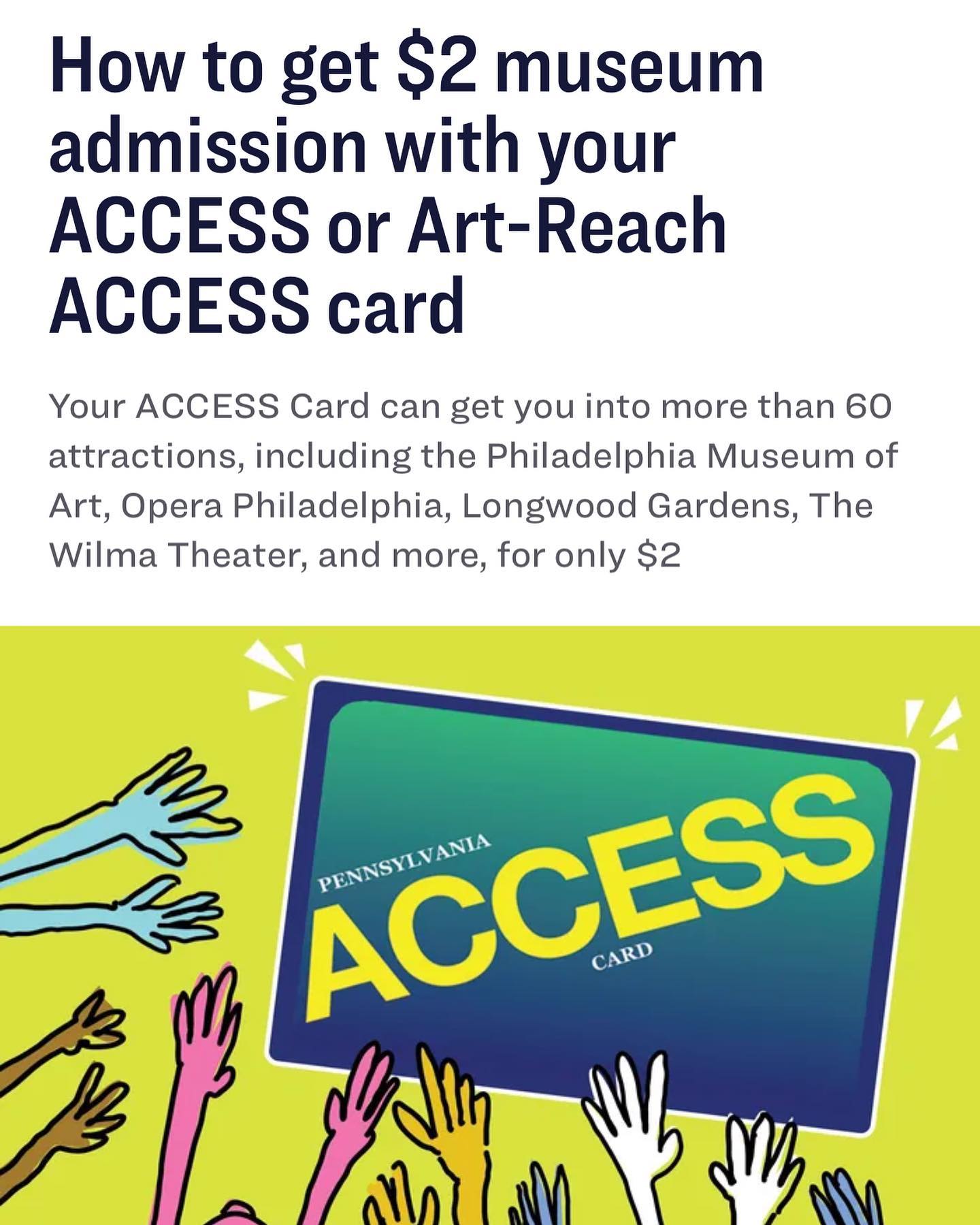 Image description: News story headline reading “how to get $2 museum admission with your ACCESS or Art-Reach ACCESS Card”. Underneath the headline is an illustration of different colored hands reaching for a green-blue ACCESS Card. See less