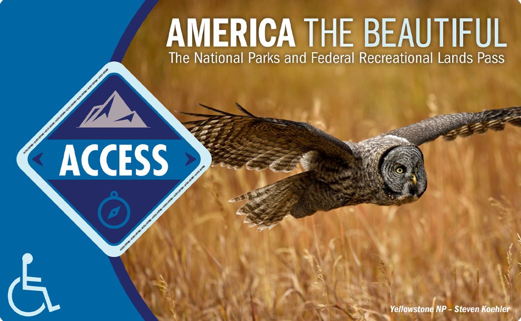 bird, wheat, accessibility symbol America the beautiful the national parks and federal recreation lands pass Access